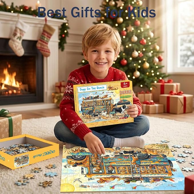 Puzzles for Kids Ages 6-8 8-10 10-12 - 200 Piece Jigsaw Puzzles for Kids Aged 6 to 12 - Dogs On The Beach Surf Fun Animal Puzzle - Colorful Children Puzzles for Girls and Boys Educational Toys