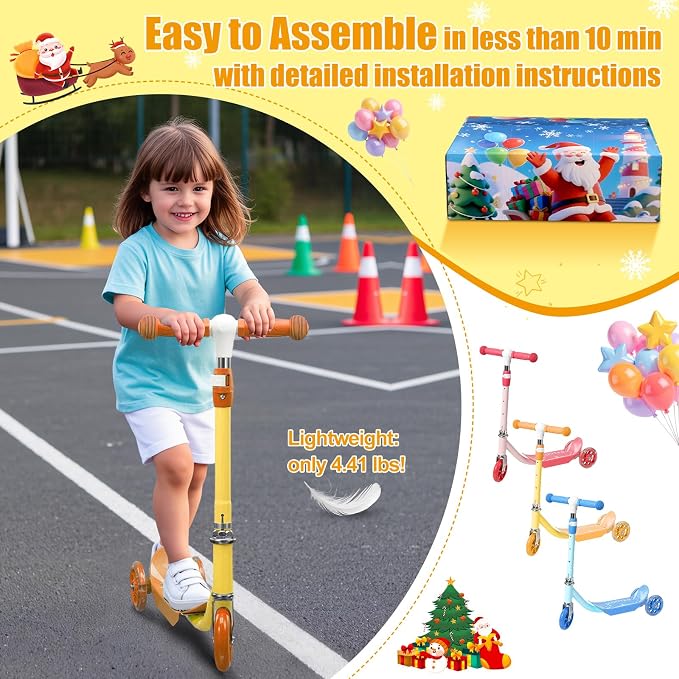 Kick Scooters for Kids 3-5 5-7 Years Age - Handlebars Flexible Steer,Height Adjustable,Stable Light Up Three Wheeled Toddler Scooter for Boy & Girl,Indoor Outdoor Kid Child Toy Gift