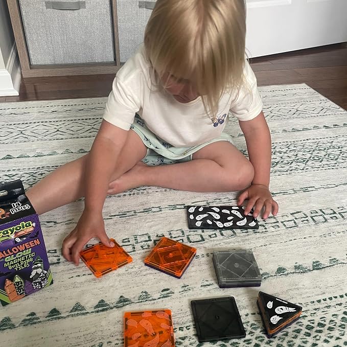 CreateOn Crayola Magnetic Tiles, Building Set for Kids, Magnetic Toys for Kids, Travel Toys, Classroom Sensory Blocks, STEM & Montessori for Boys & Girls Ages 3+, 14-Piece Set (Halloween)