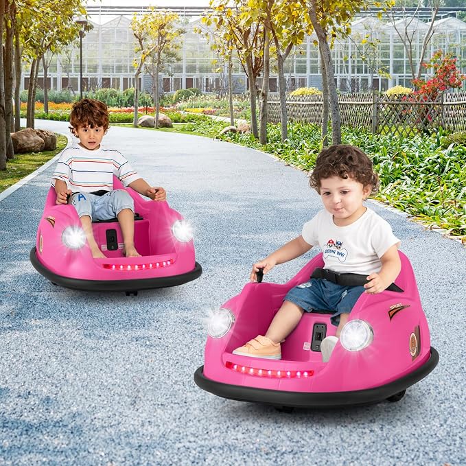 Costzon Bumper Car for Toddler, 12V Electric Kids Ride on Bumper Car with Remote Control, 360 Degree Spin, LED Lights, Music, Battery Powered Baby Bumping Toy Gift for Toddlers 2-5 Years Old (Pink)