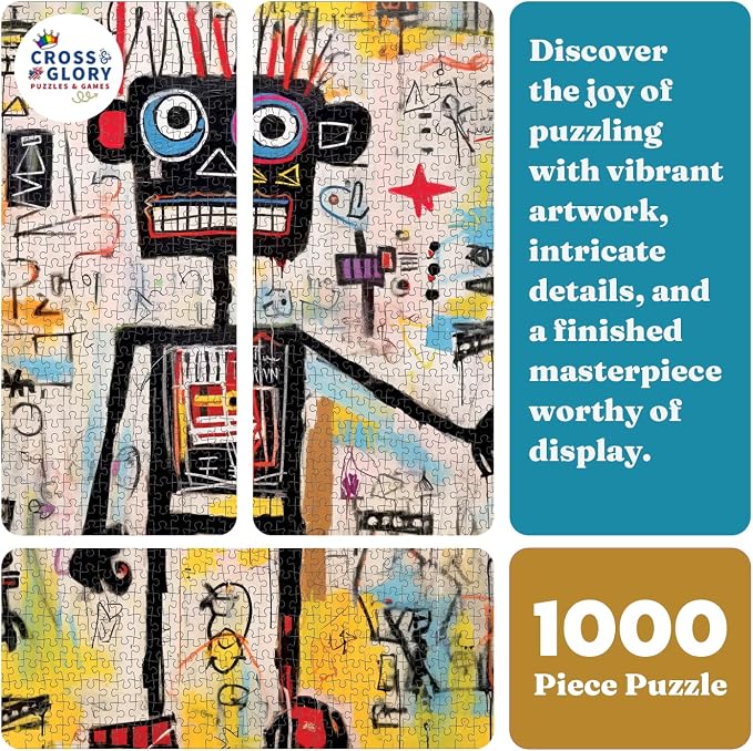 Cross & Glory - Neon Robot Rhapsody - 1000 Piece Jigsaw Puzzle for Adults | Abstract Neo-Expressionism Art | Luminous Yellow Highlights | Premium Quality | Vibrant Colors
