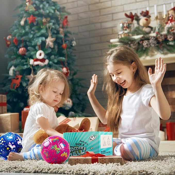 INPODAK Soccer Ball Size 3 Size 2 for Toddlers Kids 1-3 3-8, 1 or 2 Pack Cartoon Small Dinosaur Unicorn Soccer Ball Gifts for Girls Boys, Indoor Outdoor Sports Play Toys Birthday Gifts with Pump