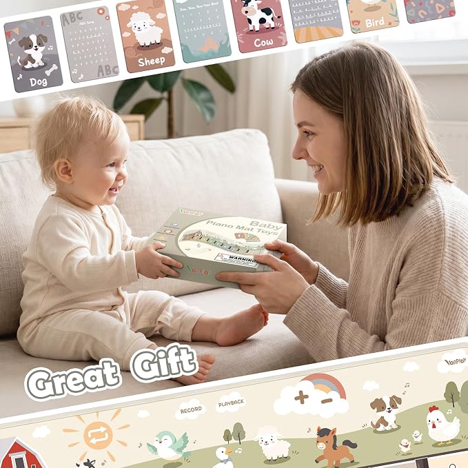 Floor Piano Mat, Music Mat with 45 Sounds & Music, Piano Mat with 9 Piano Keys & 8 Animal Sounds, Record & Playback, Sensory Toys for Toddlers 1-3, Toddler Toys for Girls Boys Gift