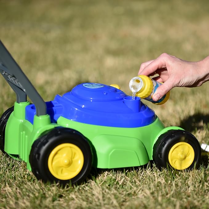 Bubble N Go Lawn Bubble Mower for Toddlers, Bubble Blowing Machines, Indoor/Outdoor Gardening Toy, Birthday Party, No Batteries Required, Includes 24oz Bubble Solution and 24 Refill Packs, Ages 2+