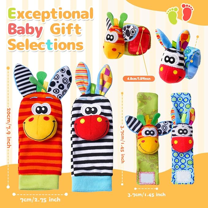 Baby Toys 0-6 Months, Infant Rattle Socks, Wrist Hand & Foot Finder Socks Set,Soft Newborn Sensory Toys,Infant rattles for Babies 0 3 6 Months,Girl Boy Shower Gifts 6-12 Months