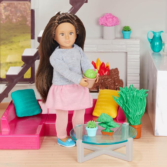 Lori – Living Room Set for Mini Dolls – Furniture for 6-Inch Dolls – Dollhouse Accessories – Couch, Table, Rug, Plants – 3+ Years– Urban Living Room Set