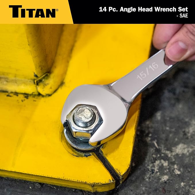 Titan 17283 14-Piece SAE Angle Head Open End Wrench Set, Sizes from 3/8" to 1-1/4", V-Groove Design, Chrome Vanadium Steel Construction