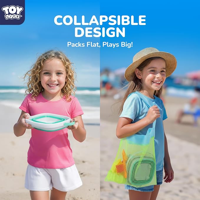 TOY Life 23 Pcs Ocean Beach Toys for Kids Ages 4-8 Collapsible Sand Toys with Watering Can, Silicone Bucket, Sand Castle Building Kit, Mesh Bag Ocean Animal Molds Travel Sandbox Toy for Summer Play
