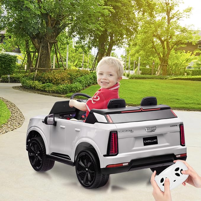 GarveeLife 24V 2 Seater Kids Ride On Car Licensed Cadillac Electric Car Toy for Toddlers Battery Powered Ride On Truck with 2.4G Remote Control, Spring Suspension, Music, LED Lights, White