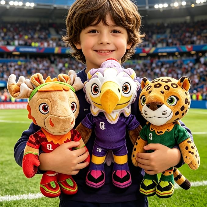 3Pcs World Cup Mascot 2026, 12" Zayu the Jaguar/Maple the Moose/Clutch the Eagle Plush Toy, Soft Stuffed Animal Mascot, Official Licensed Collectible Game (3Pcs)