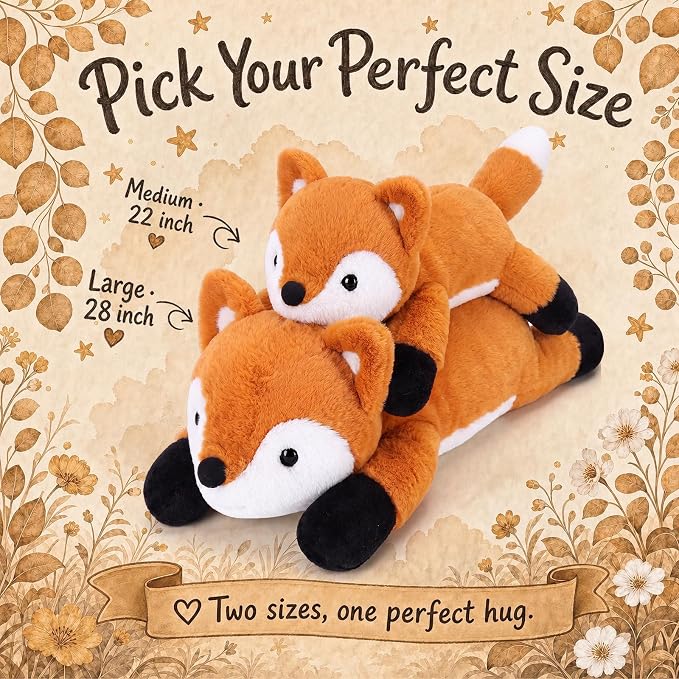 gnomantic Fox Weighted Stuffed Animals - 22 Inch 4.5 Pounds Weighted Plushies Fox - Big Plush Stuffed Animals Pillow - Cute Plush Toys Gifts for Kids & Adults