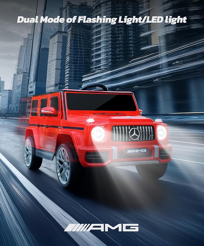 ELEMARA Licensed Mercedes-Benz AMG G63 Ride on toys,Drivable Car for Toddler,Kids' Electric Vehicles,Dual Mode of Flashing Light/LED light,Low Battery Prompt,Bluetooth,Music& Horn,Soft Start,Light Red