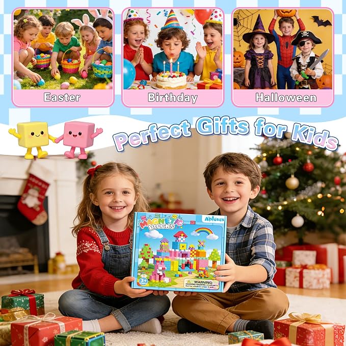 Apluses Magnetic Blocks Building Toys for 3+ Year Old Boys Girls | 1 inch, PP Plastic, Candy colors, 81pcs