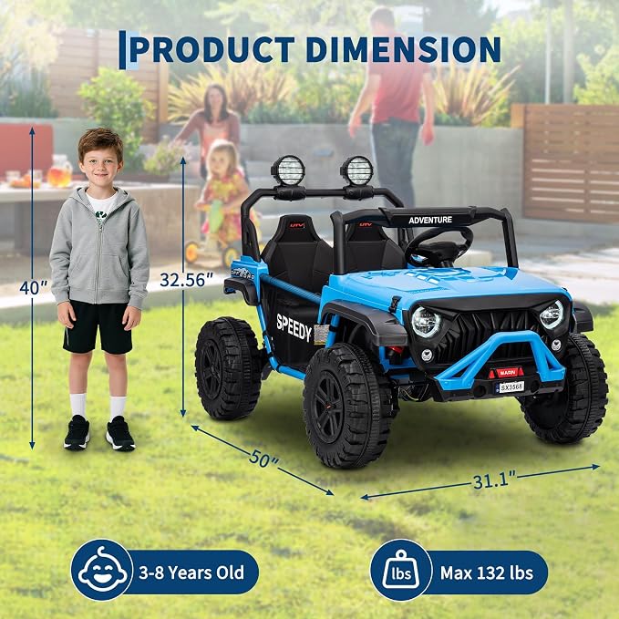 24V Ride on Car for Big Kids, Iron 2 Seater Ride on Toy, Fast 4.97MPH Truck, 4WD Kids Electric Vehicles with Remote Control, Spring Suspension, Front & Behind LED Lights, Dual Storage, Music,