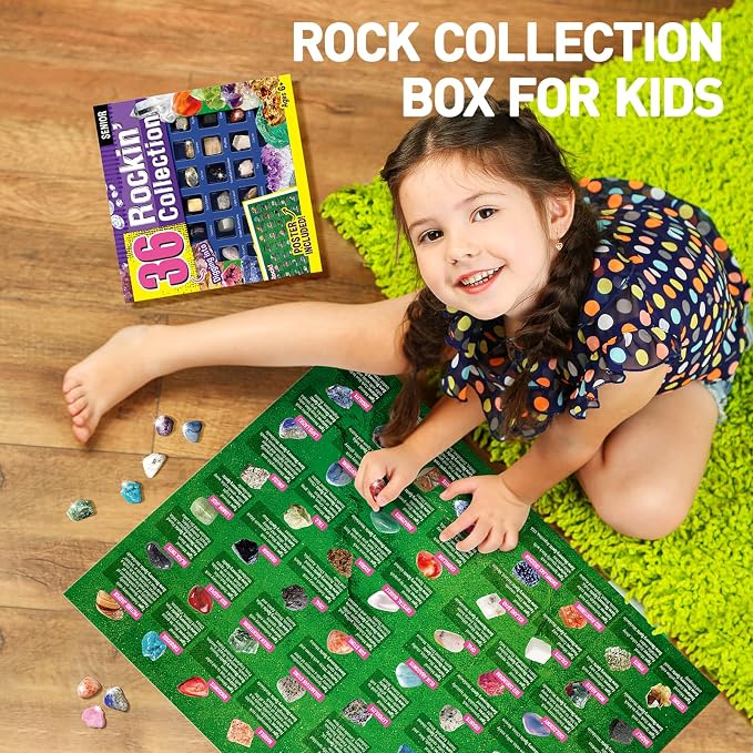 Gamerside Rock Collections for Kids - 36 Real Rocks, Gemstones & Crystals Collection ā Educational Science Kit, Great STEM Gift for Boys & Girls Ages 6-12