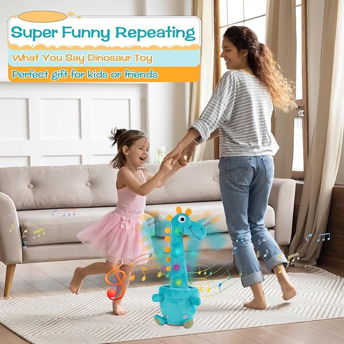 Dancing Talking Giraffe Toy, Stuffed Animal Baby Toy Repeating What You Say, Glowing Musical Giraffe Gifts for Toddlers 1-3 Years Old, for Kids (Dancing Dinosaur)