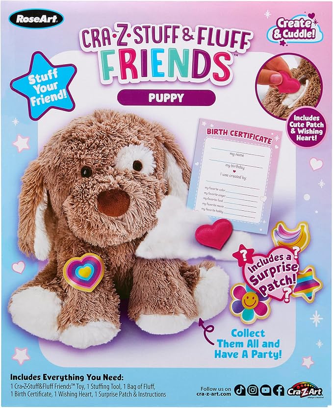 CRA-Z-Stuff & Fluff Friends Stuff Your Own Puppy Plush Toy, DIY Stuffing Kit with Patch, Wishing Heart & Birth Certificate, Ages 6+