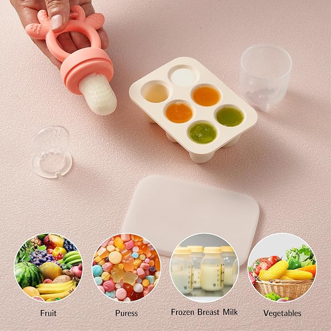 Baby Fruit Food Feeder with Breastmilk Popsicle Molds,Teething Toys Silicone Teethers for Babies 3-12 Months for Baby Feeding Gift