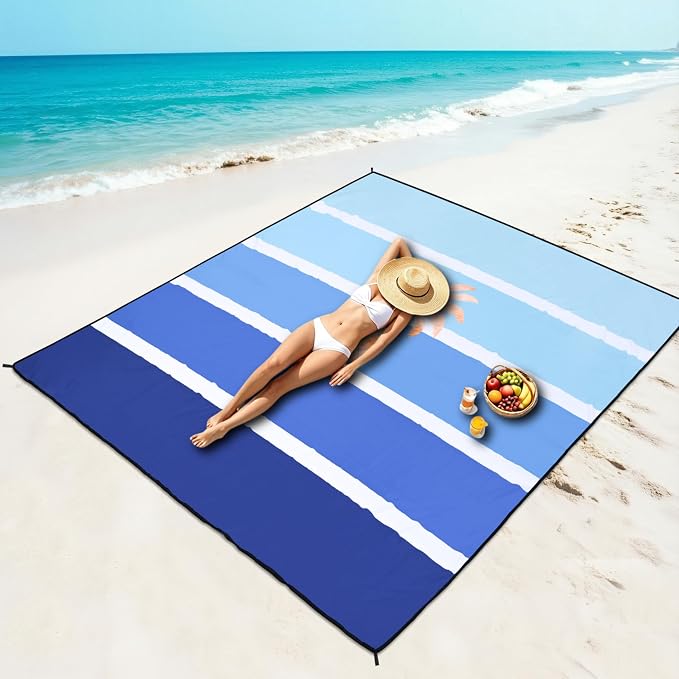 WIWIGO Beach Blanket Waterproof Sandproof Beach Mat 79" X 83"/10'x9'for 2-8 Adults Quick Drying Outdoor Picnic Mat Beach Accessories for Travel, Camping, Hiking