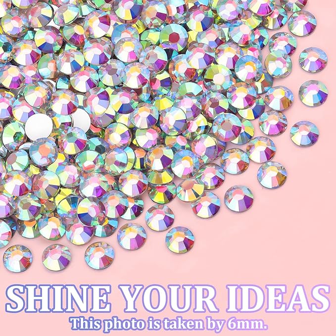 25000Pcs Resin Rhinestones for Crafting, AB 2-6mm Mixed Sizes Non Hotfix Flatback Gems with 1Pcs Glue, Bedazzling Crystal for DIY Craft Clothing Mugs Tumblers Shoes Fabric Decor Nail Art