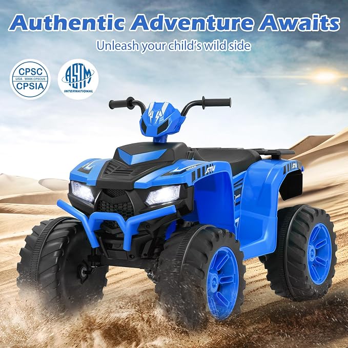 Costzon Kids ATV, 24V Four Wheeler Quad Ride on Car w/Forward/Backward, 2 Speeds, Wireless Connection, Music, Radio, LED Lights, Electric Vehicle Toddler 4 Wheeler for Kids, Boys & Girls 3-8 (Blue)