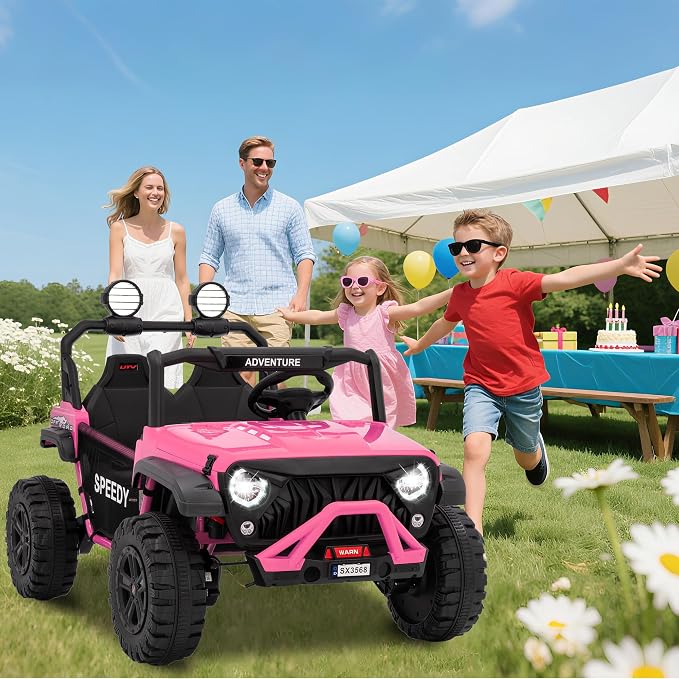 Powerful 24V Ride on Car for Kids, Ride on Truck with Remote Control - 4WD Electric Car, 2 Seater UTV, Spring Suspension, Front & Behind LED Lights, Dual Storage, 3 Speeds, Music,