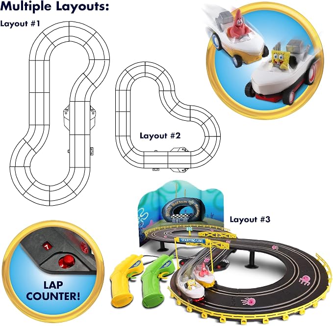 NKOK Spongebob Hot Rod Boat Slot Car Race Set 2531, Contains 8 Feet of Track, Dual Players, Great Item for Kids to Play with, Features a Lap Counter, Ages 6 and up