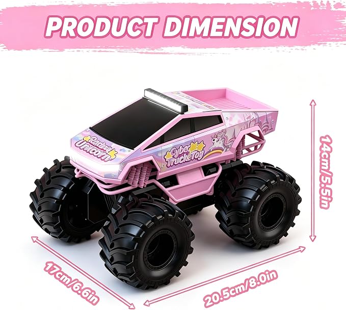 Remote Control Car, Unicorn Amphibious RC Cars for Girls Boys, 2.4GHz Waterproof Monster Truck All Terrain Off-Road Vehicle, 360° Flips RC Crawler with 2 Batteries, Toys Gifts for Age 6 7 8 9 10+