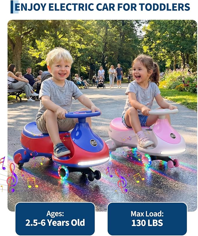 12V Electric Wiggle Car for Kids 2-in-1 Swing Car 360 Steering Pedal Ride | PP Plastic Body,Indoor Outdoor Play,Kids Activity Toy,Preschool Riding Fun,Low Gravity Design,Family Entertainment