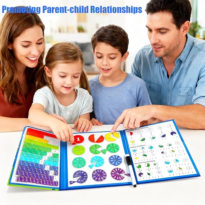 Magnetic Fraction Demonstration Book, 164PCS Magnetic Fraction Tiles, Fraction Manipulatives, Score Disk Demonstrator Math Puzzle Manipulatives for Elementary School, Learning Toys Set for Kids