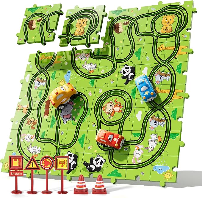Bennol Toddler Car Toys Gifts for 2 3 4 5 Year Old Boys 73PCS Jigsaw Puzzle Race Track Car Set Toys for Kids Toddlers 1-3 2-4 3-5 4-6 Puzzle Race Car Tracks Birthday Gifts for 2 3 4 5 Year Old Boy