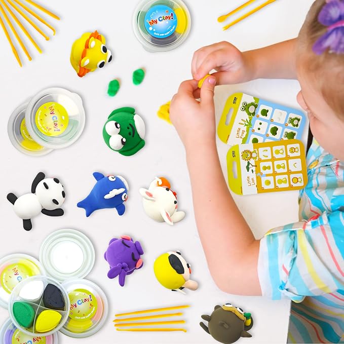 Air Dry Clay for Kids – 12 Animal Modeling Clay Craft Kit with Sculpting Tools and Step-by-Step Tutorials, Non-Toxic Modeling Clay for Ages 6-12, Art Activity Set for Boys Girls