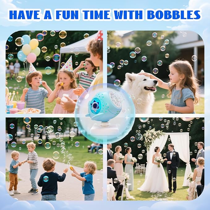 Bubble Machine with Remote Control,360° Automatic Rotation & LED Lights, Type-C Charge, Bubble Maker for Kids Ages 3-15, Weddings, Birthday Parties, Outdoor Activities (Spaceship)
