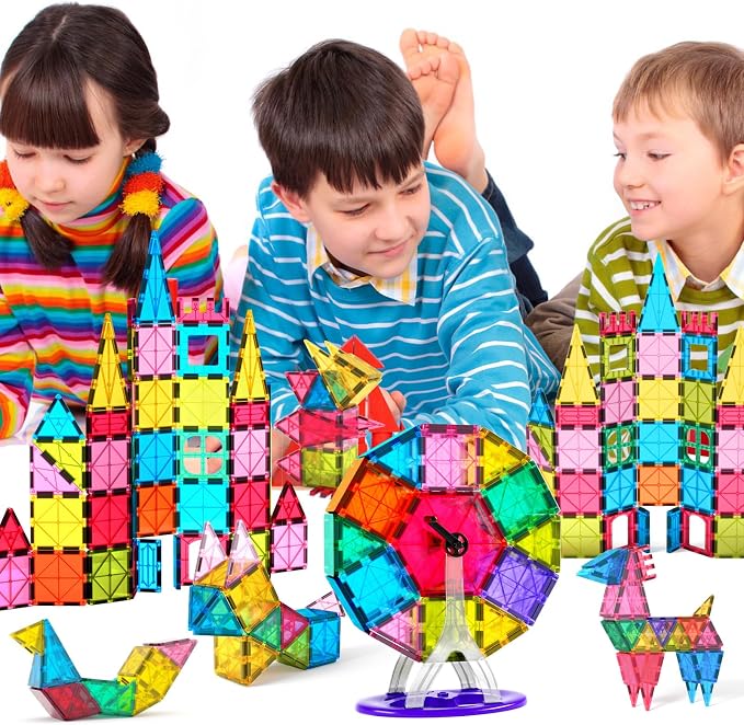 Jasonwell 57PCS Magnetic Tiles Building Blocks Set for Boys Girls Preschool Educational Magnet Construction Kit Stacking STEM Toys Christmas Birthday Gifts for Kids Toddlers 3 4 5 6 7 8 9 + Year Old