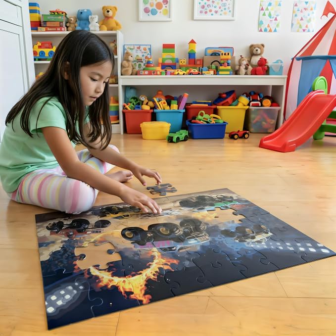 Monster Truck Rally Jumbo Floor Puzzle for Kids - 48 Large Pieces, 3ft x 2ft - Toddler Puzzles, Preschool Learning Toys, Big Piece Floor Puzzles for Kids, Ring of Fire - Tot Dojo