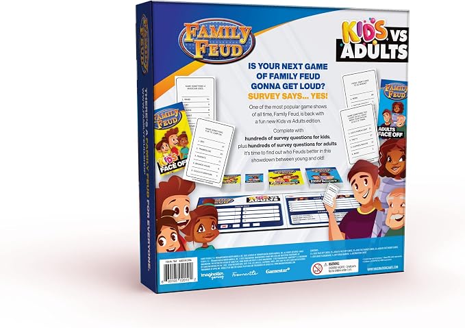 Imagination Gaming Family FEUD Kids VS Adults Edition Card Game, Get Ready for a Family Showdown, 150 Question Cards, 50 Fast Money Cards, Complementary App with Sound Effects from The Show