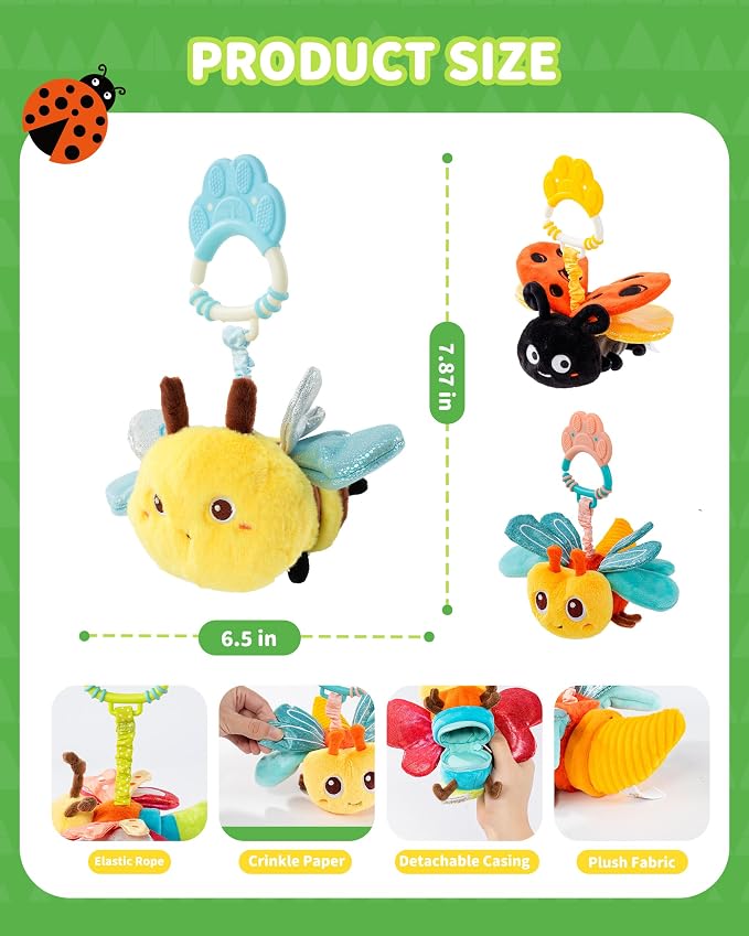 Jollybaby Musical Flying Dragonflies Toy - Car Seat, Stroller, Crib & Play Gym Hanging Toys for Baby 0-6-12-24 Months, Tummy Time Sensory Music Toy for Infant Boys and Girls Gifts