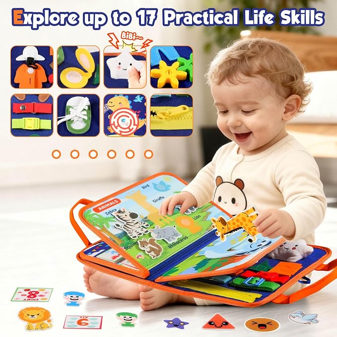 GOLIYEAN Toddler Busy Board - Montessori Toys for Toddler Boy Birthday Gifts, Educational Learning Sensory Busy Book for Toddlers, Quiet Activity Books for Toddlers, Airplane Car Travel Toys