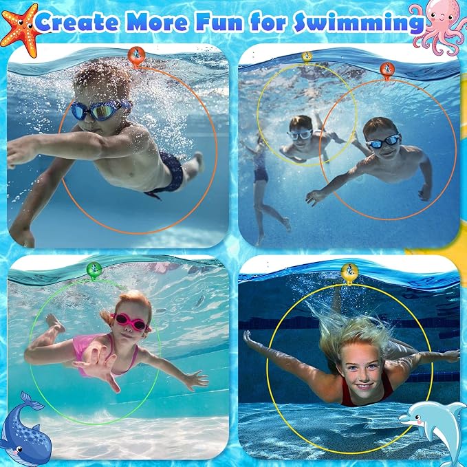 Cludoo Pool Diving Swim Thru Rings Toys for Kids High Stability No Assembly Required Pool Toy Swim Hoops Underwater Swim Thru Diving Ring Water Training Sports for Ages 4,5,6,7,8,9,10,11,12 Kids Teens