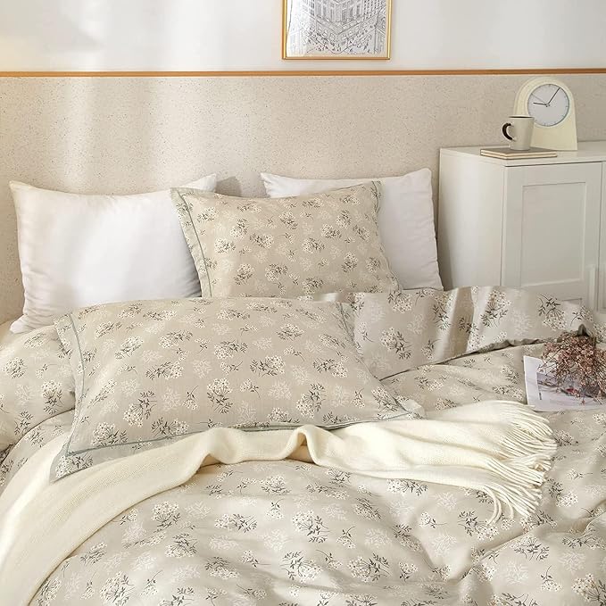 Boho Floral Comforter Set King Size Vintage Garden Style Floral Bedding Comforter with 2 Pillowcases Fluffy Soft Aesthetic Botanical Comforter Set Farmhouse Chic Flower Comforter for King Size Bed