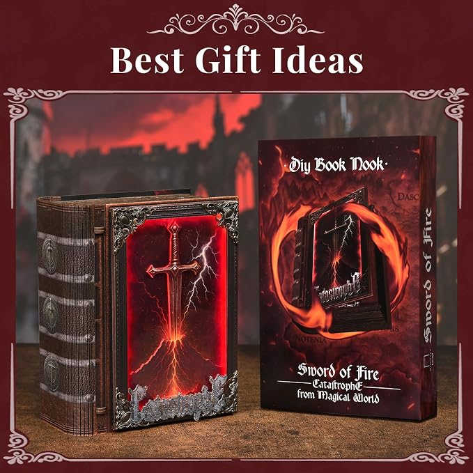 MiniCity DIY Book Nook Kits for Adults, Miniature Dollhouse Booknook Kit, 3D Wooden Puzzle Creative Decorative Bookends Bookshelf Diorama Insert Crafts Hobbies Gifts (The Sword of Fire)