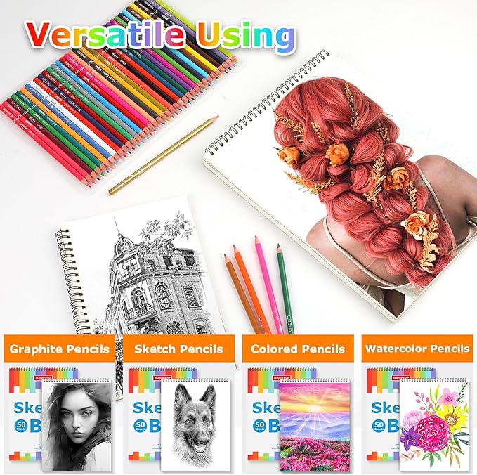 9" x 12" Sketch Book, 4-Pack 50 Sheets Spiral Bound Art Sketchbook, Acid Free Artist Drawing Paper Pad