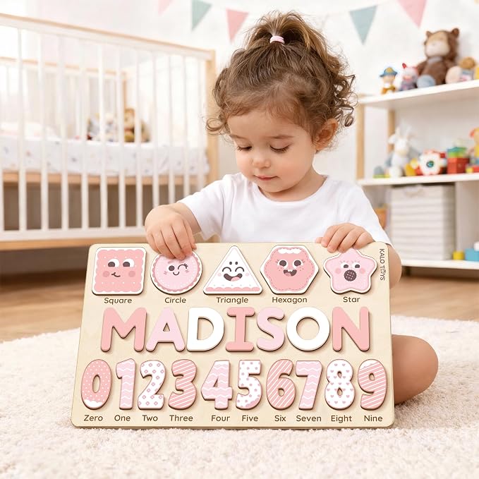 Montessori Wooden Shape & Number Puzzle for Toddlers 1-3 ā Learning Board with Shapes, Alphabet Letters & Numbers 0-9 ā CPC Certified Educational Toy, Preschool Fine Motor Skills Gift