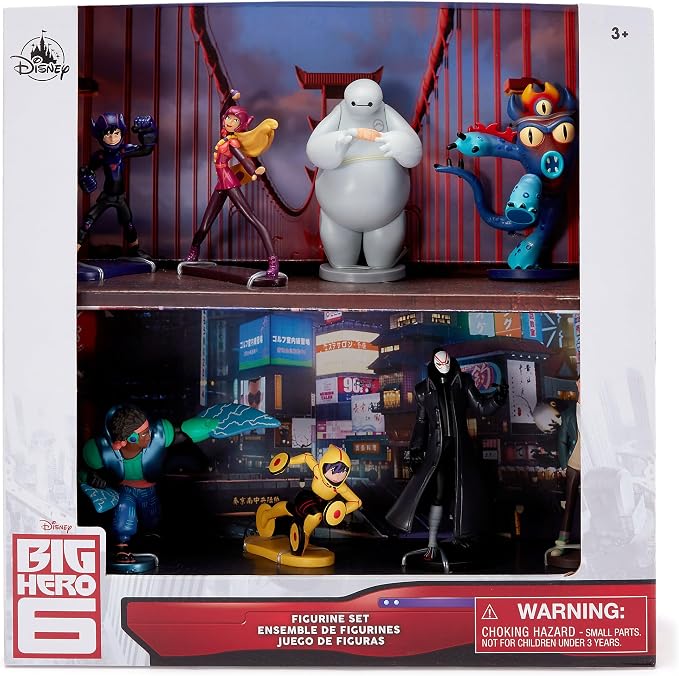 Disney Store Official Big Hero 6 Figure Set - 8 Fully Sculpted Disney Figures Including Hiro, Baymax, GoGo, Honey Lemon, Wasabi, Fred, Tadashi & Yokai in a Double-Tiered Box with Scenic Backgrounds