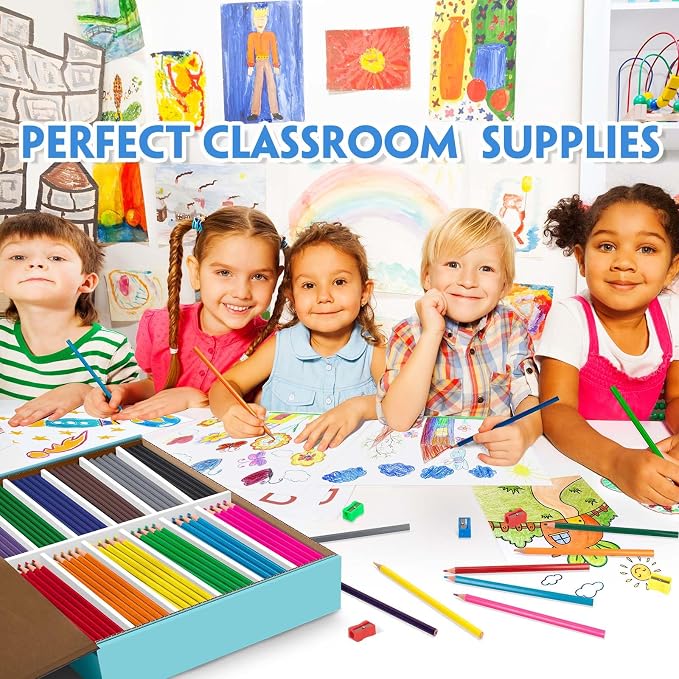 360 Count Colored Pencils Bulk for Classrrom, Color Pencils for Kids in 12 Vibrant Colors, Pre-sharpened Coloring Pencils Set Plus 30 Sharpeners, Bulk Pack Colored Pencils for Back to School Supplies