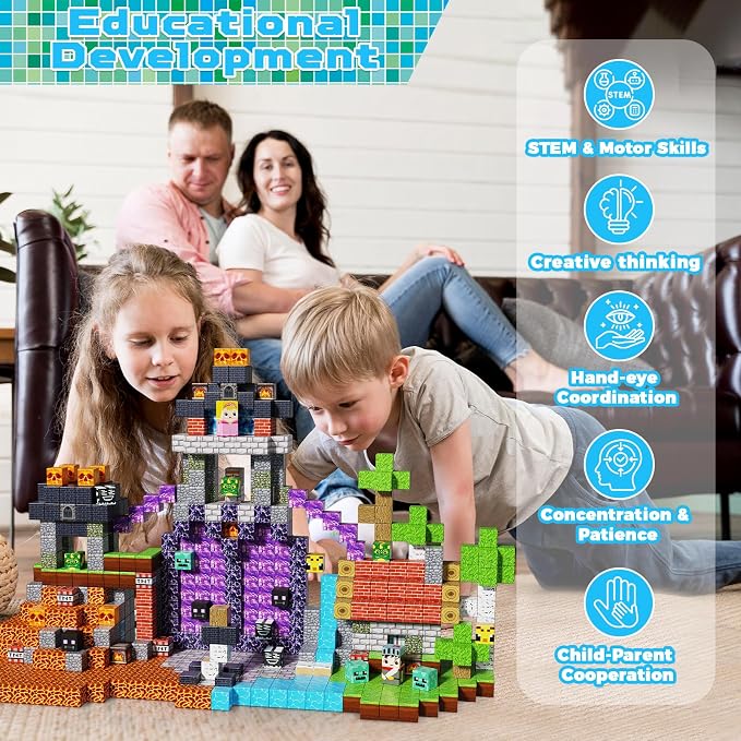 150PCS Magnetic Blocks - Magnet Building Blocks, Stacking Magents Cubes Toys Forest Dark Castle Set, STEM Montessori Sensory Toys for Kids Boys and Girls Ages 3 4 5 6 7 8 9 10+ Birthday Gifts