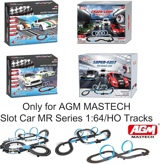 AGM MASTECH Extension Set #1-8 Piece Track Expansion Accessory Pack - for Use with 1: 64 Scale AGM MASETCH 1:64 Slot Car Racetrack Systems, MR-P01