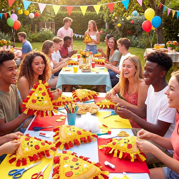 Weysat 6 Sets Pizza Tied Pillow Craft Kit DIY Pizza Shaped Pillow Craft Gifts with PP Cotton for Oktoberfest Day Pizzas Day Sports Theme Party Halloween Decor Classroom Giveaways