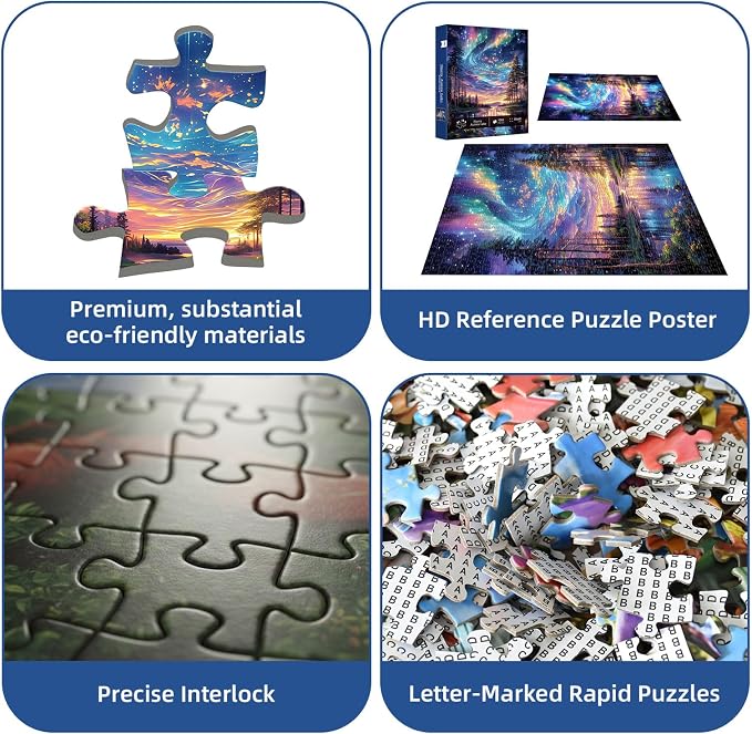 Starry Aurora Lake Puzzles for Adults 1000 Pieces, ImpossibleHard Challenging Jigsaw Puzzles for Adults,Thick Pieces with Matte Finish,Relaxing Night Sky Wall Art Decor,Stress Relief Gifts for Mom Dad