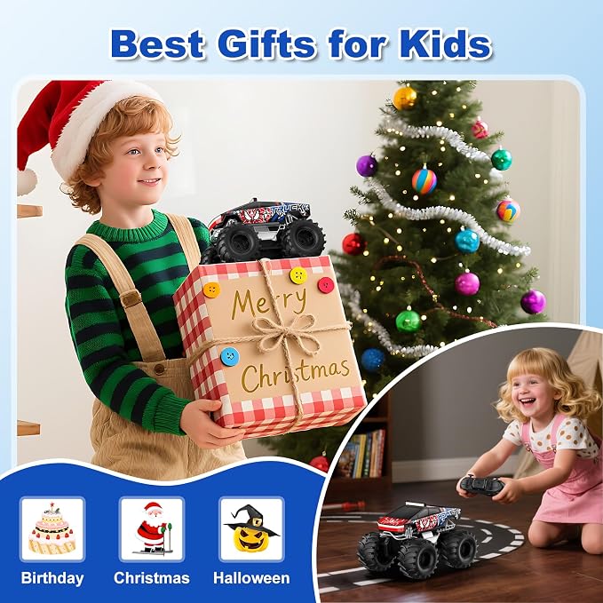 TOZDTO Remote Control Car, Amphibious Monster Truck Toys for Boys RC Cars, 2.4 GHz Waterproof RC Trucks, 1:18 4WD All Terrain Off-Road Pickup, Cool Christmas Birthday Ideas Gifts for Kids 6+ Year Old